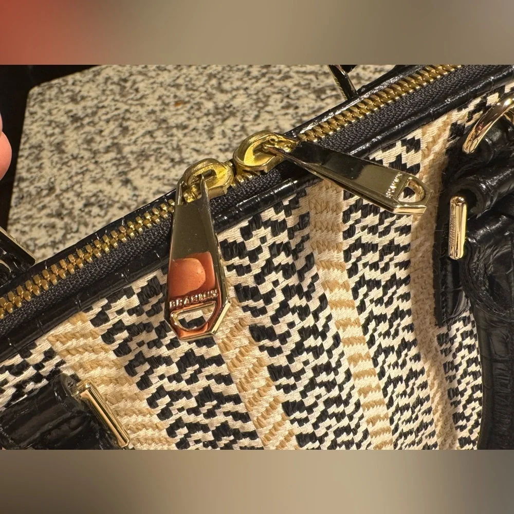 Brahmin Black and Tan Striped Satchel Vivian in Saint Tropez/ Rare - Picture 5 of 14